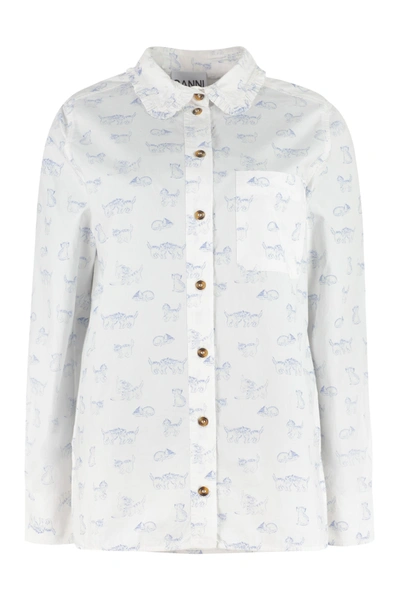 Ganni Printed Organic Cotton Poplin Shirt In White