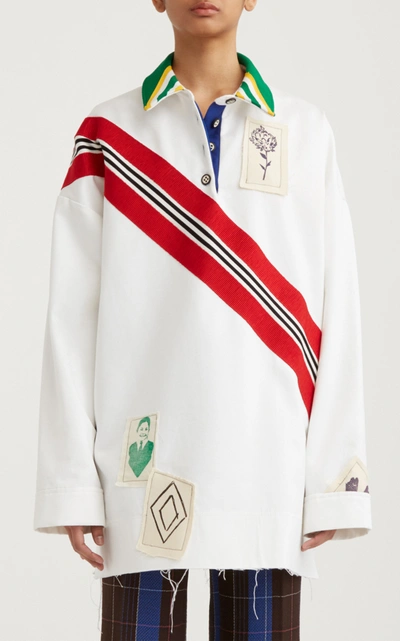 Marina Moscone Women's Collared Cotton Rugby Jumper In White