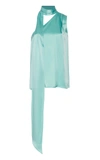 Lapointe Drapiertes Oberteil Aus Satin Mit Asymmetrischer Schulterpartie In Blue