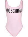 Moschino Logo-print Scoop-back Swimsuit In Pink