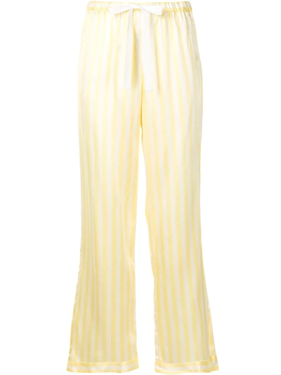 Morgan Lane Chantal Popcorn Striped Silk Pyjama Trousers In Yellow