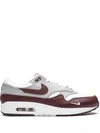 Nike Air Max 1 Premium Colour-block Leather Sneakers In White,wolf Grey,black,mystic Dates