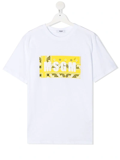 Msgm Teen Bandana Logo-print T-shirt In White