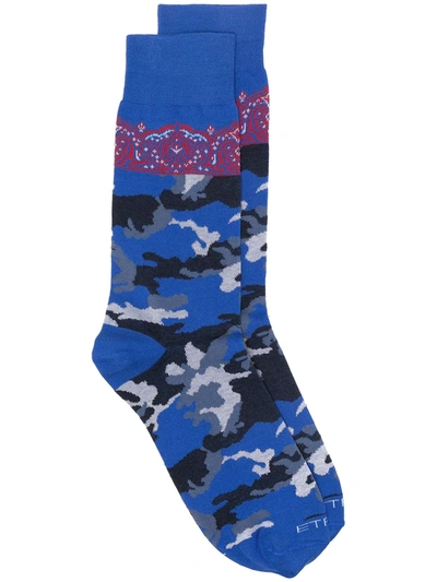 Etro Camouflage-patterned Socks In Blue