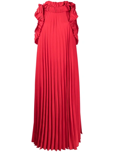 P.a.r.o.s.h Ruffled Pleated Midi Dress In Red