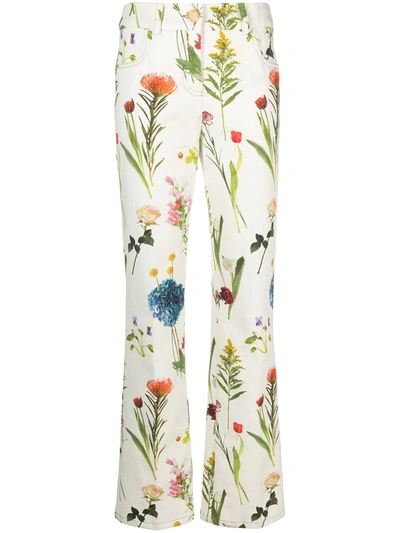 Boutique Moschino Floral-print Low-rise Trousers In Green