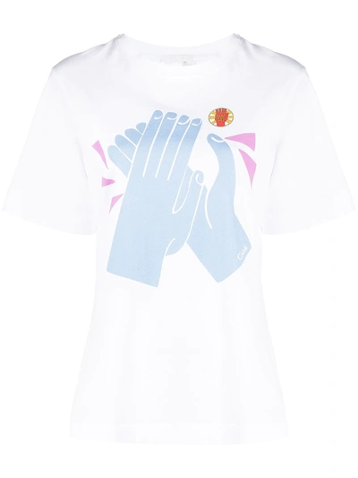 Chloé Clap-print Cotton-jersey T-shirt In White