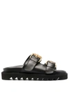 MOSCHINO LOGO PLAQUE BUCKLED SANDALS