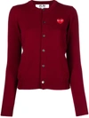 Comme Des Garçons Play Embroidered Heart Cardigan In Red