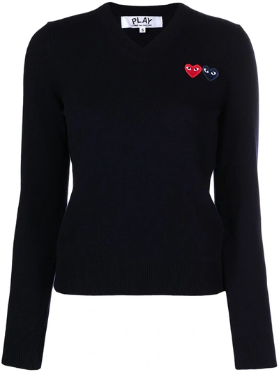 Comme Des Garçons Play Double Heart Motif Jumper In Blue