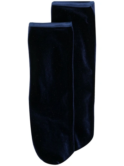 Simone Wild Velvet Ankle Socks In Blue