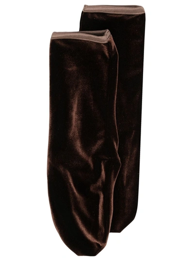 Simone Wild Velvet Ankle Socks In Brown