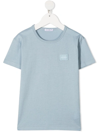 Dolce & Gabbana Kids' Short-sleeve Logo Patch Tee In Light Blue