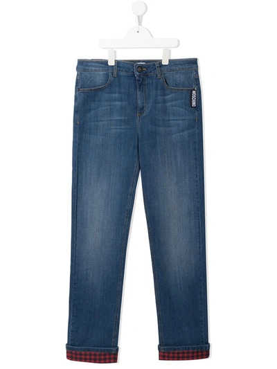 Moschino Kids' Stonewashed Straight-leg Jeans In Blue