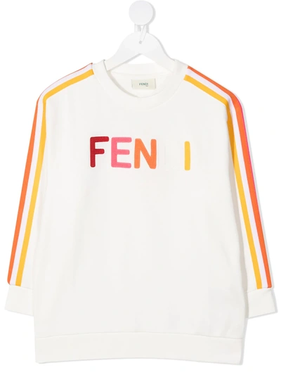 Fendi Kids' Girl's Embroidered Logo Racer Stripe Sweater In White