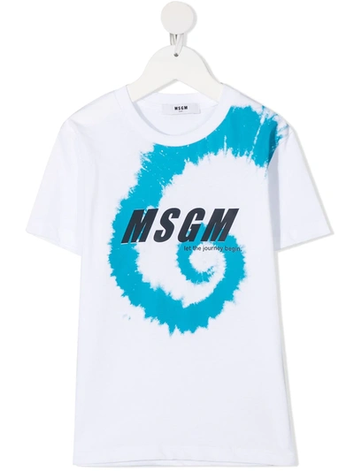Msgm Kids' Logo印花圆领t恤 In White
