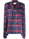 NATASHA ZINKO GLOVE-DETAIL PLAID BLAZER