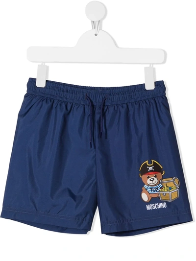 Moschino Kids' Blue Swimshort For Boy With Teddy Bear