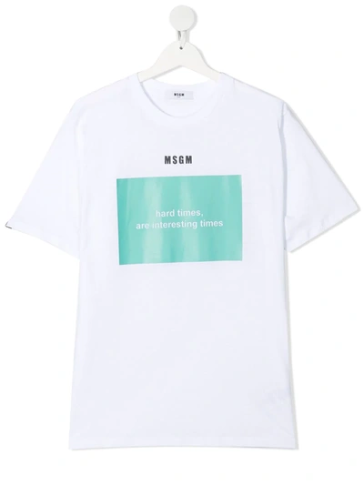 Msgm Teen Slogan-print Cotton T-shirt In White
