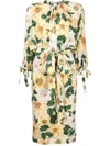 Dolce & Gabbana Camellia-print Silk-blend Charmeuse Midi Dress In Yellow