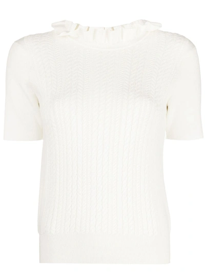 See By Chloé Ruffle-collar Short-sleeved Knitted Top In White
