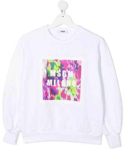 Msgm Kids' Logo Tie-dye Sweatshirt In White