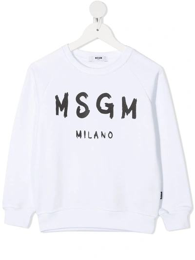 Msgm Kids' Logo Crew-neck Sweatshirt In White