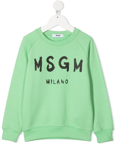 Msgm Kids' Logo Crew-neck Sweatshirt In Green