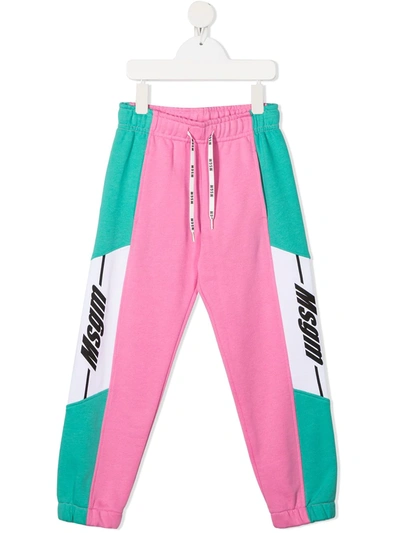 Msgm Kids' Colour-block Tracksuit Bottoms In Pink