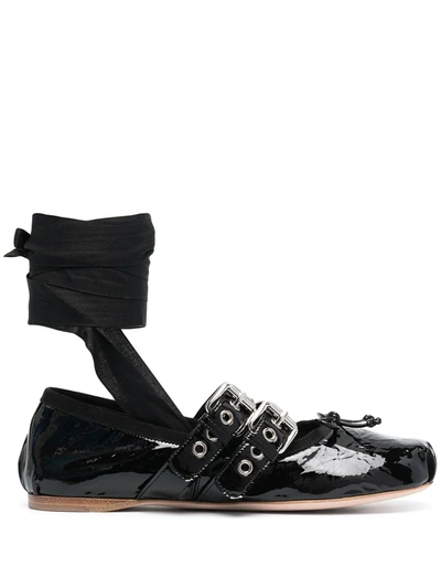 Miu Miu Belt-detail Patent Leather Ballerinas In Black