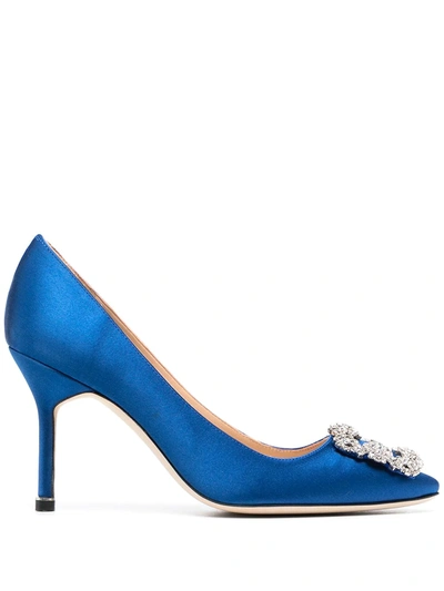 Manolo Blahnik Hangisi 90 Royal Blue Satin Pumps