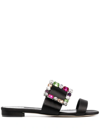 Manolo Blahnik Verda Crystal-buckle Flat Sandals In Black