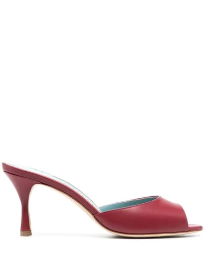 Manolo Blahnik Women's Leather Heel Sandals Jada In Red