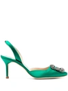 Manolo Blahnik Hangisli 70 Satin Slingback Pump In Green