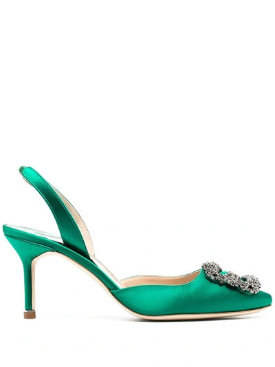 Manolo Blahnik Hangisli 70 Satin Slingback Pump In Green