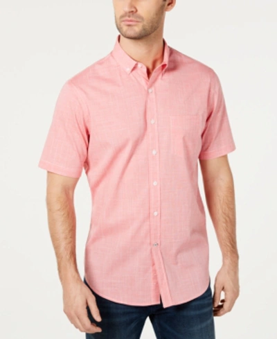 Club Room Men's Texture Check Stretch Cotton Shirt, Created For Macy's In Coral