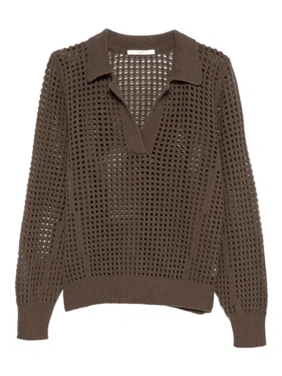 3311 OPENWORK POLO-COLLAR KNITTED TOP