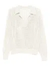 3311 Openwork Polo-collar Sweater In Neutral