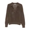 3311 Openwork Polo-collar Knitted Top In Brown