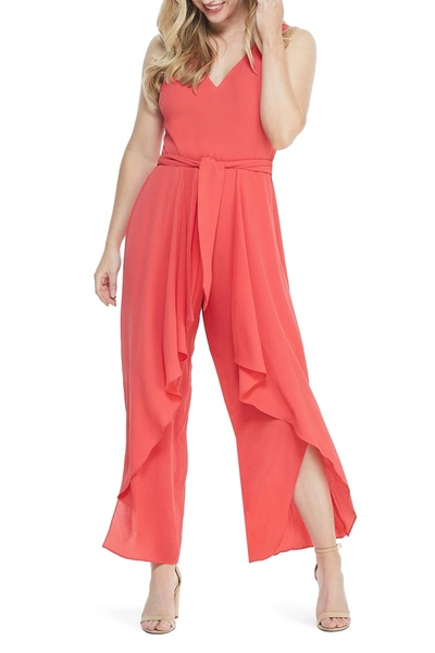 London Times Ruffle V-neck Jumpsuit In Hibiscus ModeSens