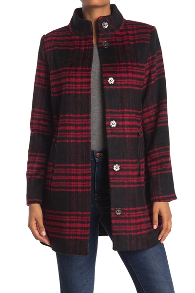 Kendall + Kylie Plaid Long Coat In Black/red