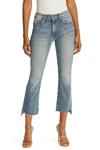 Mother The Insider High Waist Crop Step Fray Jeans In Night On A Shiny White Vespa