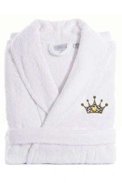 Linum Home Cheetah Crown Design Embroidered Terry Bathrobe In White