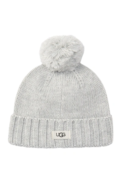 Ugg Knit Pompom Beanie In Greyheather