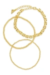 Sterling Forever 14k Plated Set Of 3 Bead Bracelets In Gold