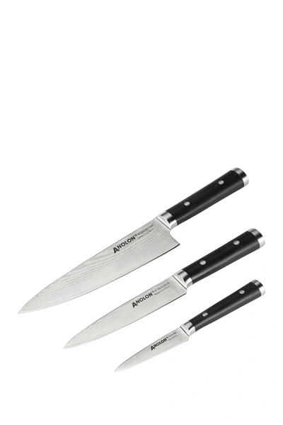 Anolon Imperion Damascus Steel Cutlery Chef Knife 3-piece Set In Black