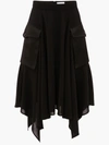 Jw Anderson Asymmetric Drape Hem Midi Cargo Skirt In Black