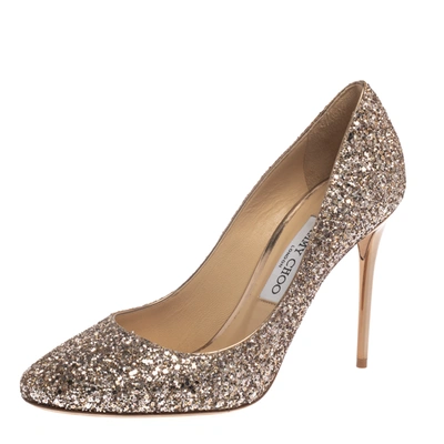 Pre-owned Jimmy Choo Gold Coarse Glitter Aza Pumps Size 40