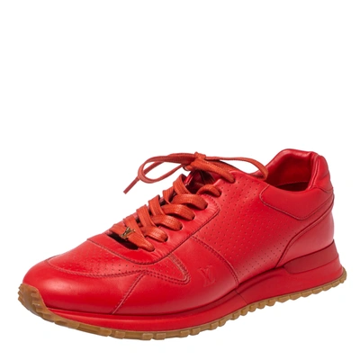 Pre-owned Louis Vuitton X Supreme Red Leather Run Away Lace Up Sneakers Size 42.5