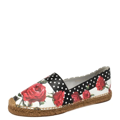 Pre-owned Dolce & Gabbana Multicolor Floral Print Leather Slip On Espadrilles Size 40